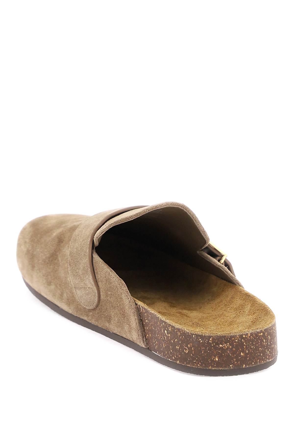 Tory Burch Mellow Logo Shearling Flat Mules In River Rock Gold (brown)