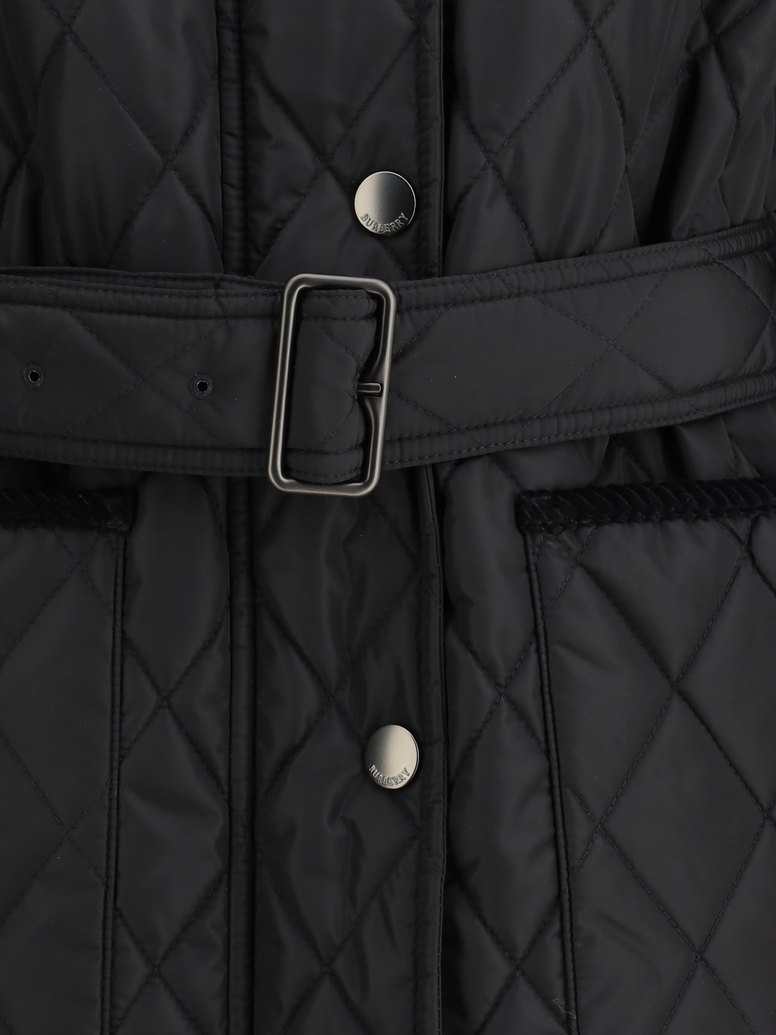 Burberry Women Black Nylon Belted Quilted Jacket In Black