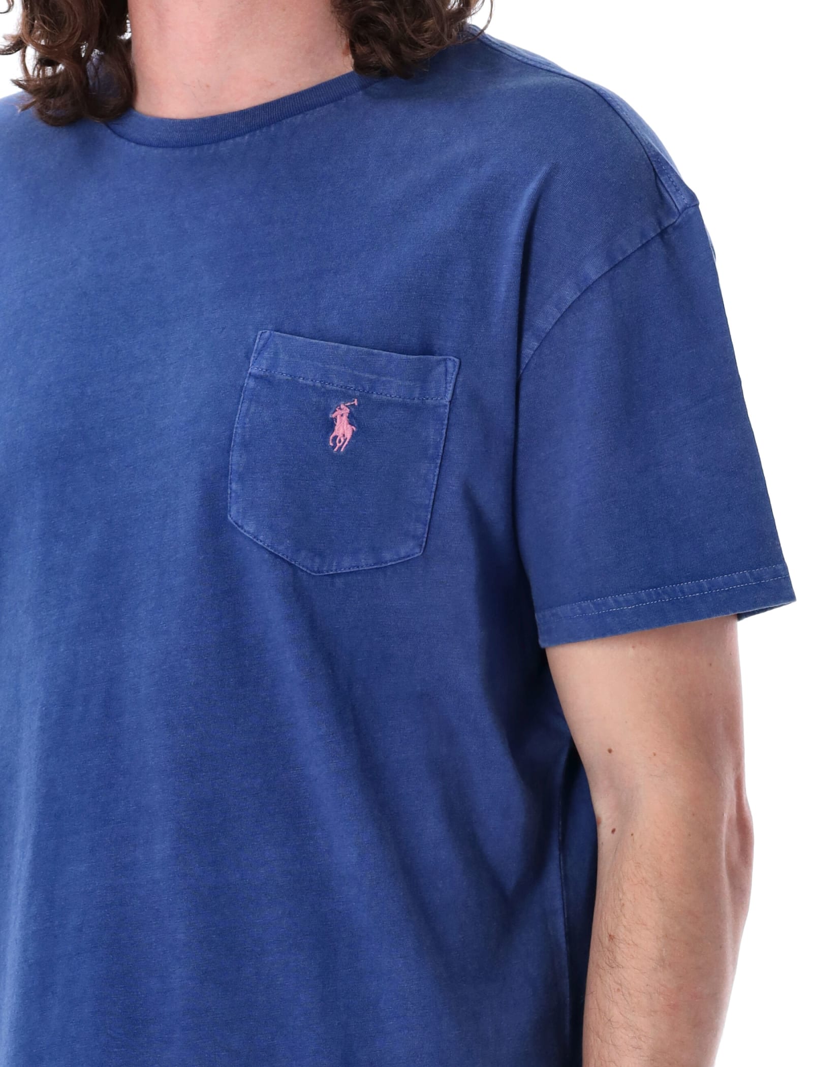 Shop Polo Ralph Lauren Washed Pocket Tee In Blue