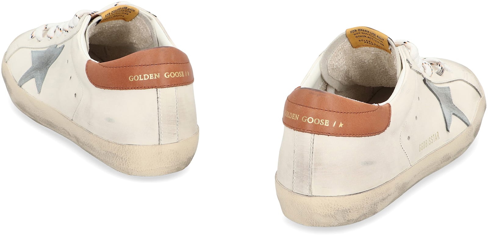 Golden Goose Super-star White Leather Sneakers With Grey Suede Star And Brown Heel In Neutral