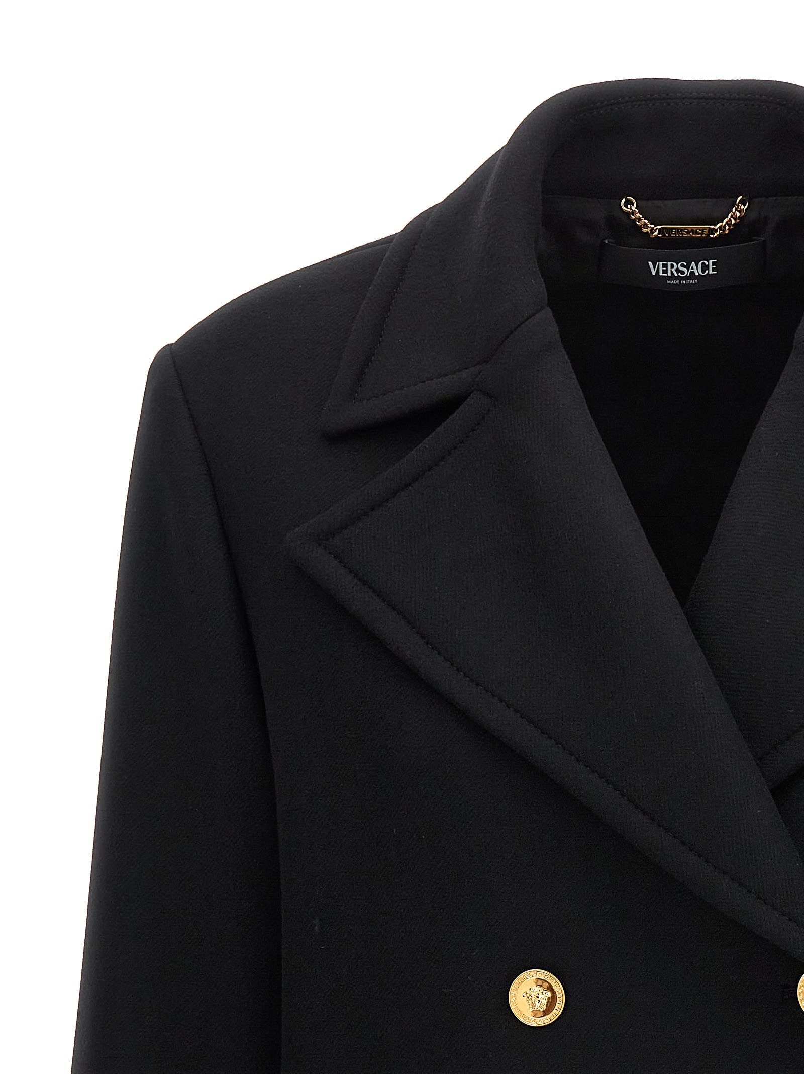 Shop Versace Double-breasted Wool Coat In Nero