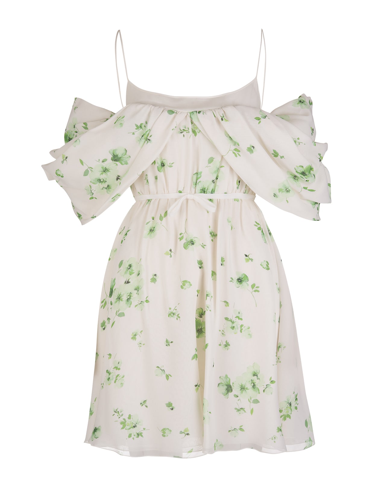 Giambattista Valli White Mini Dress With Green All-over Floral Print