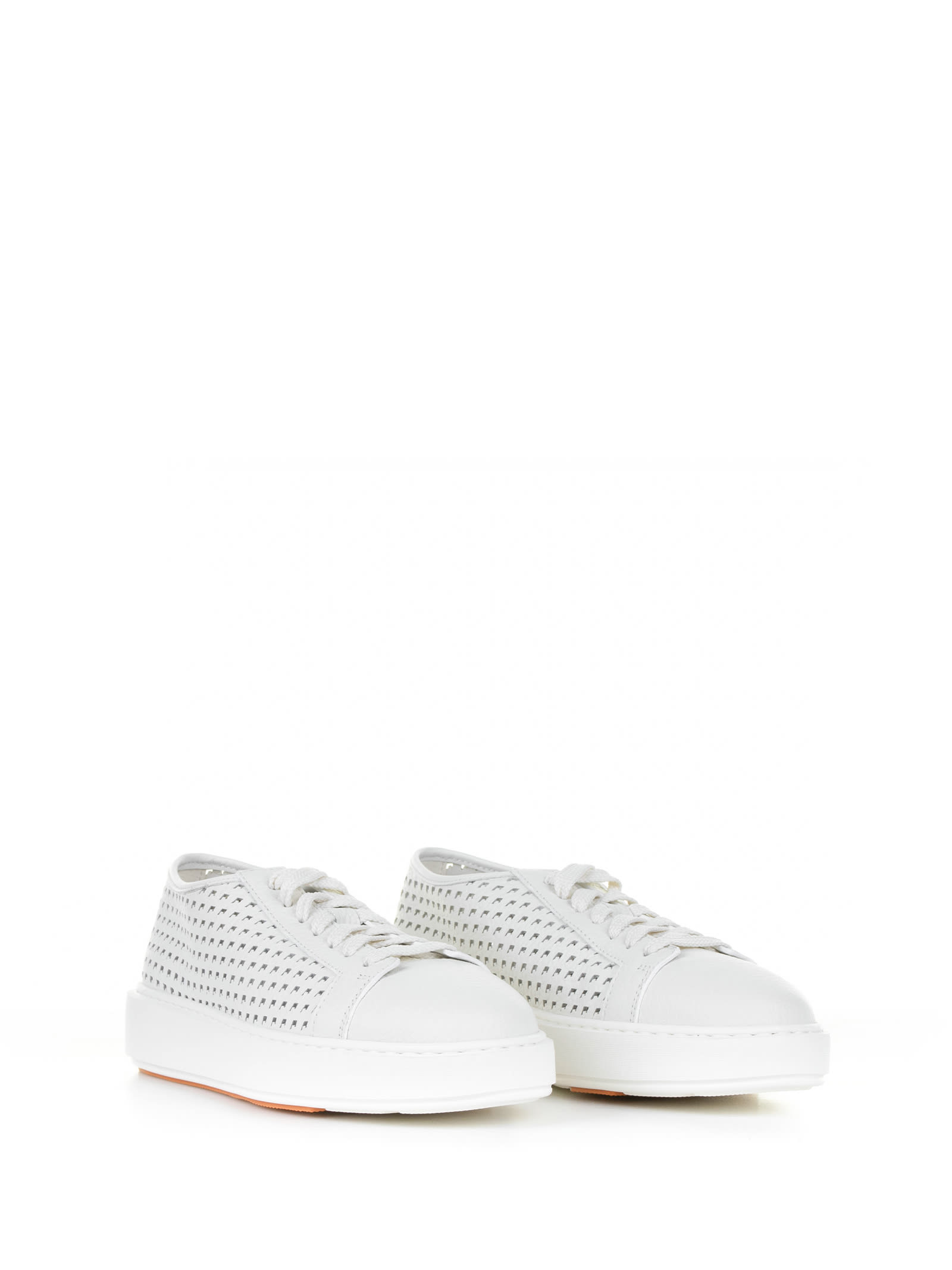 Shop Santoni White Sneaker In Perforated Leather