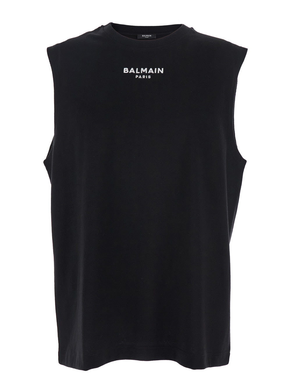 Balmain Black Crewneck Sleeveless Top With Logo Lettering Embroidery On The Front In Cotton Man