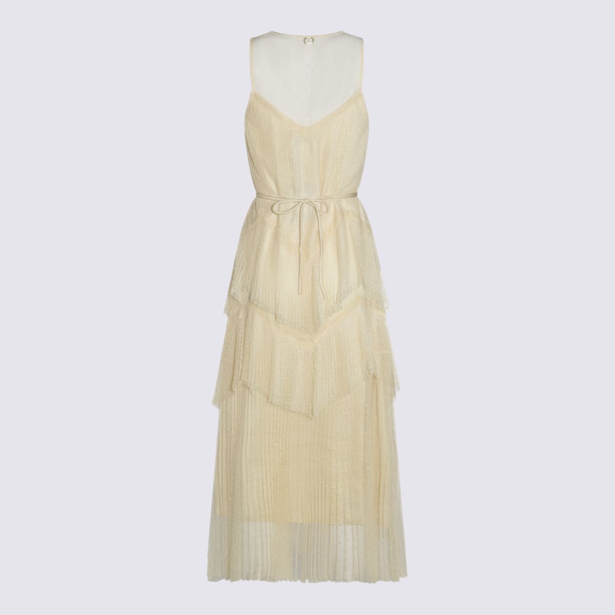 Twinset Pleated Ruffled Gauze Long Dress In Vanilla