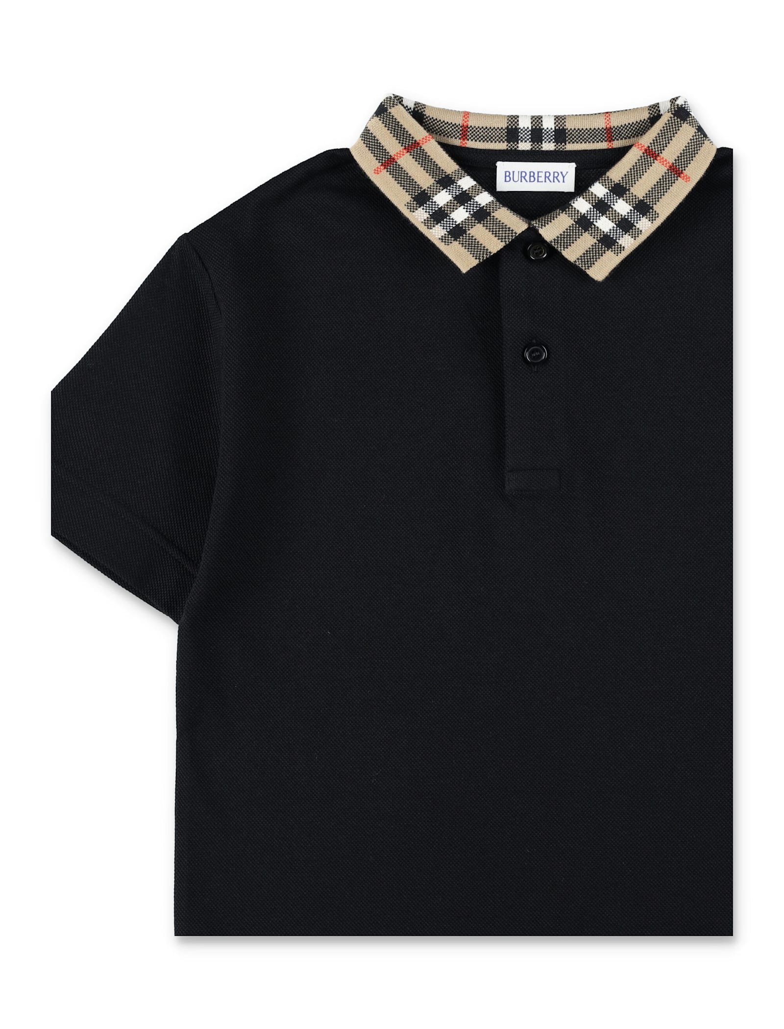 Burberry Kid - Black Polo With Check Collar In Black