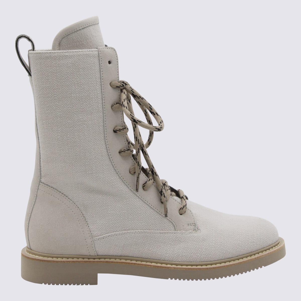 Light Grey Canvas And Suede Boots