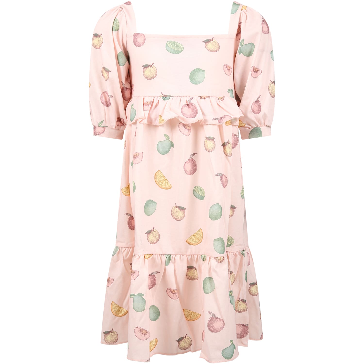Coco Au Lait Kids' Pink Dress For Girl With Fruit Print In Beige