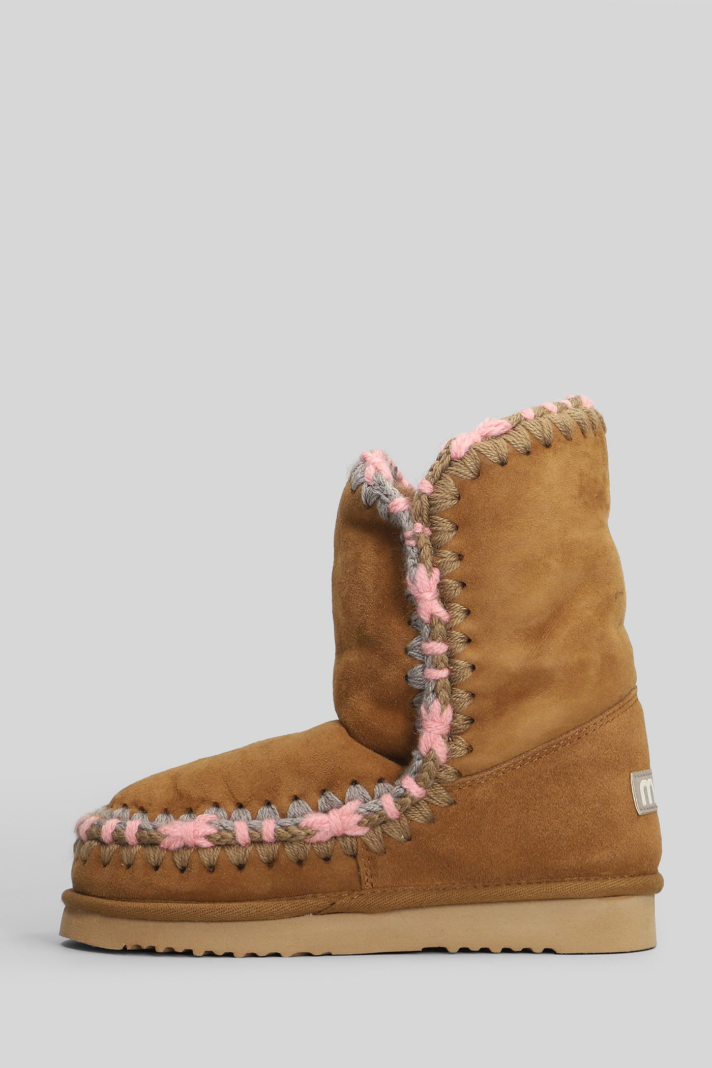 Mou Eskimo 24 Low Heels Ankle Boots In Brown Suede In Brown