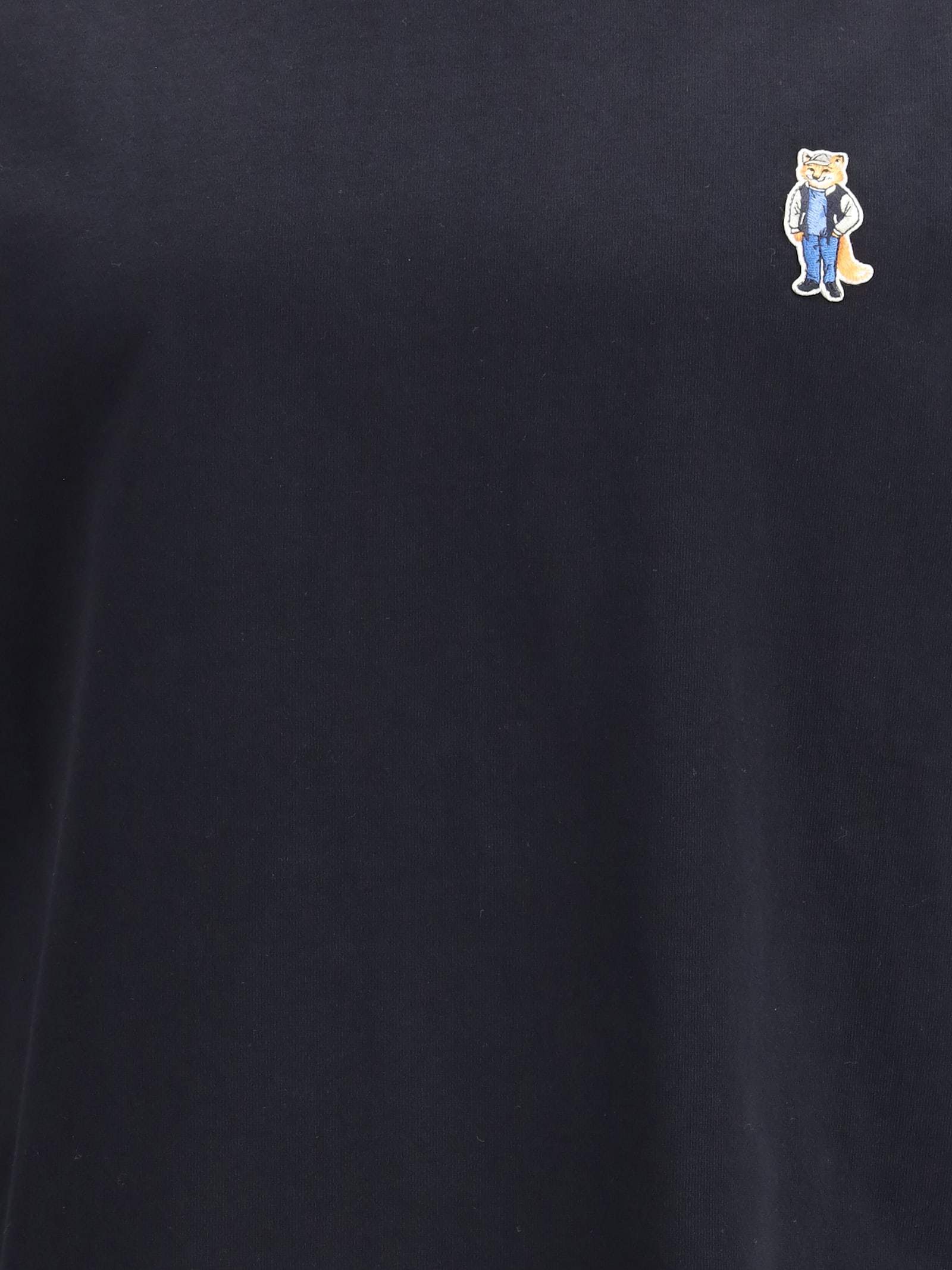 Maison Kitsuné Dressed Fox Embroidered Cotton T-shirt In Black