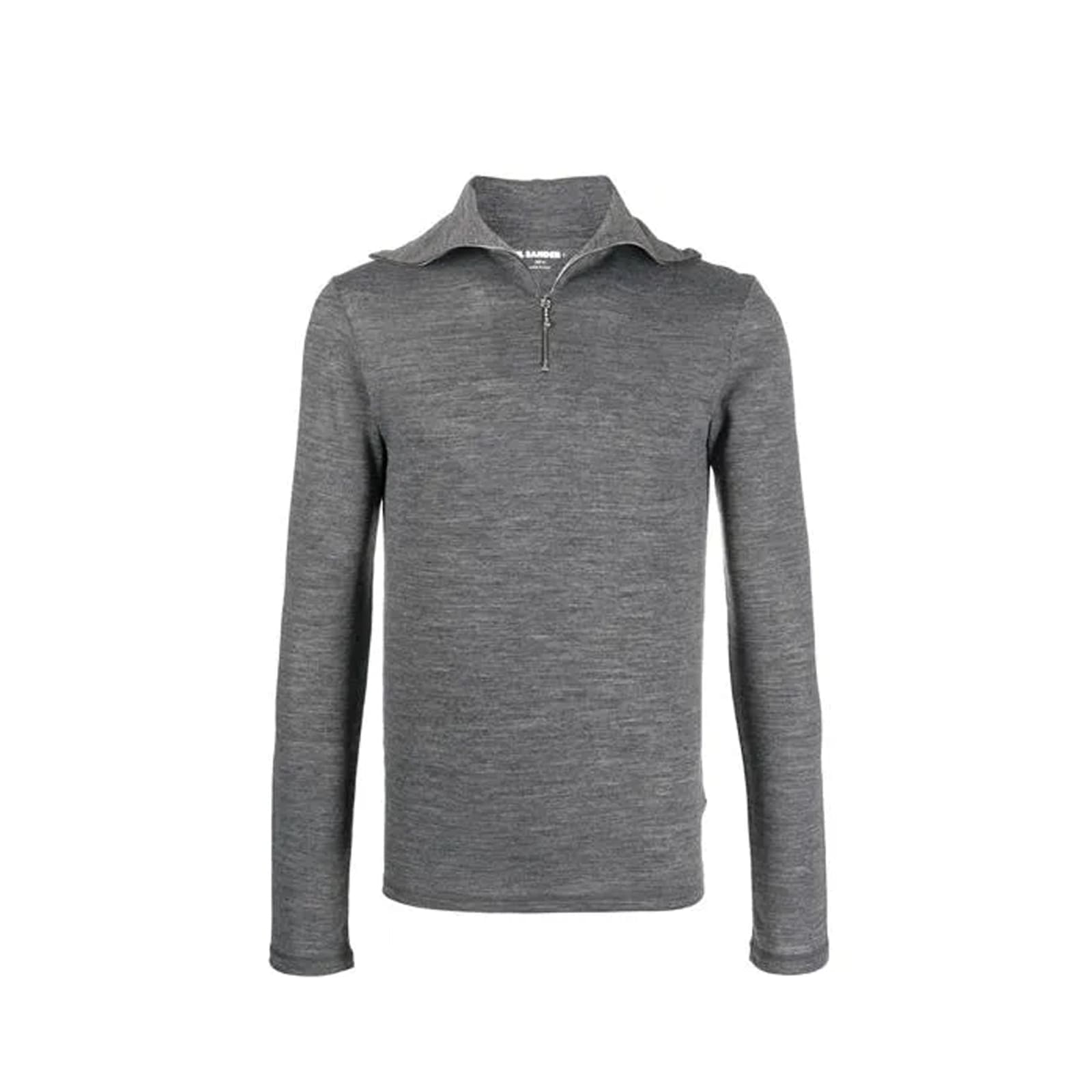 Jil Sander High Neck Wool Blend T-shirt With Front Zip Closure In Gray