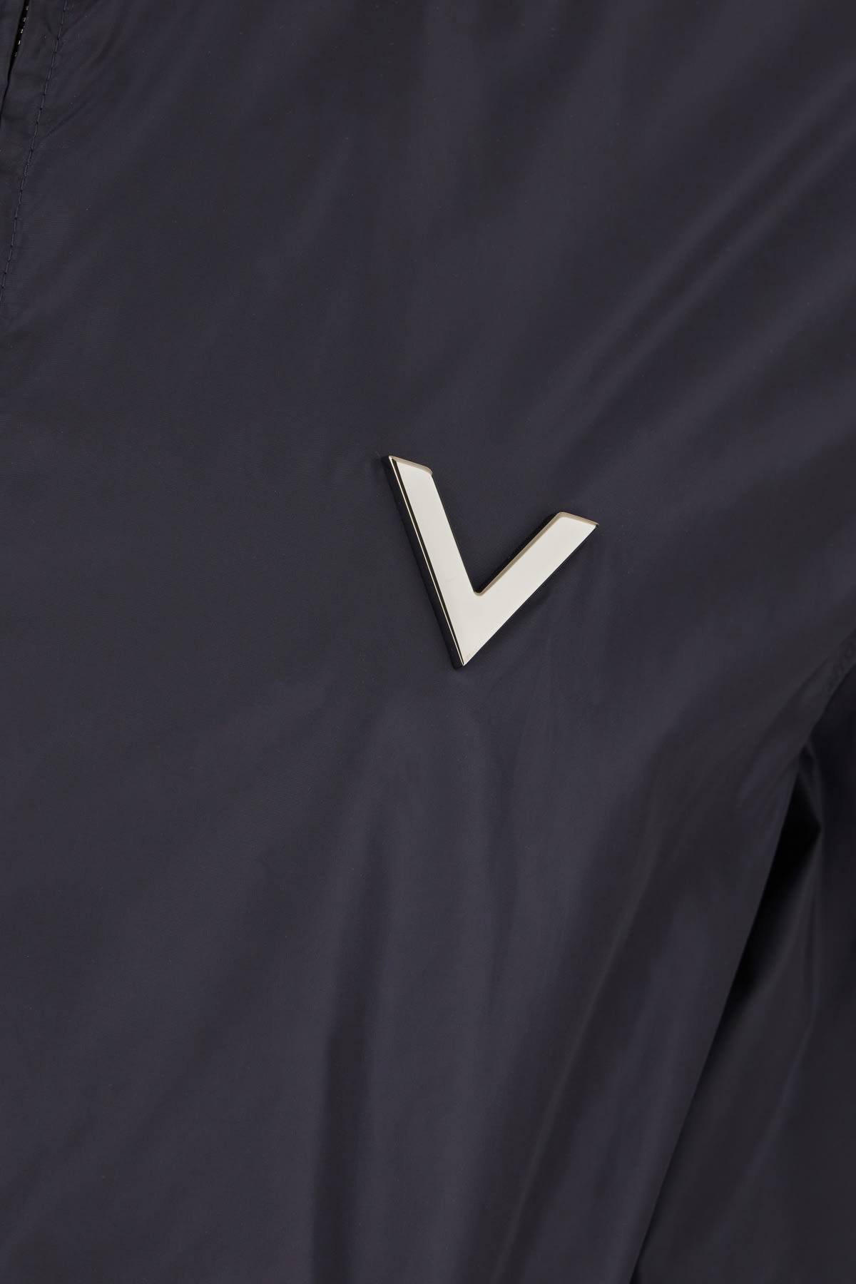 Valentino Nylon Windbreaker With Hood And Pockets In Navy