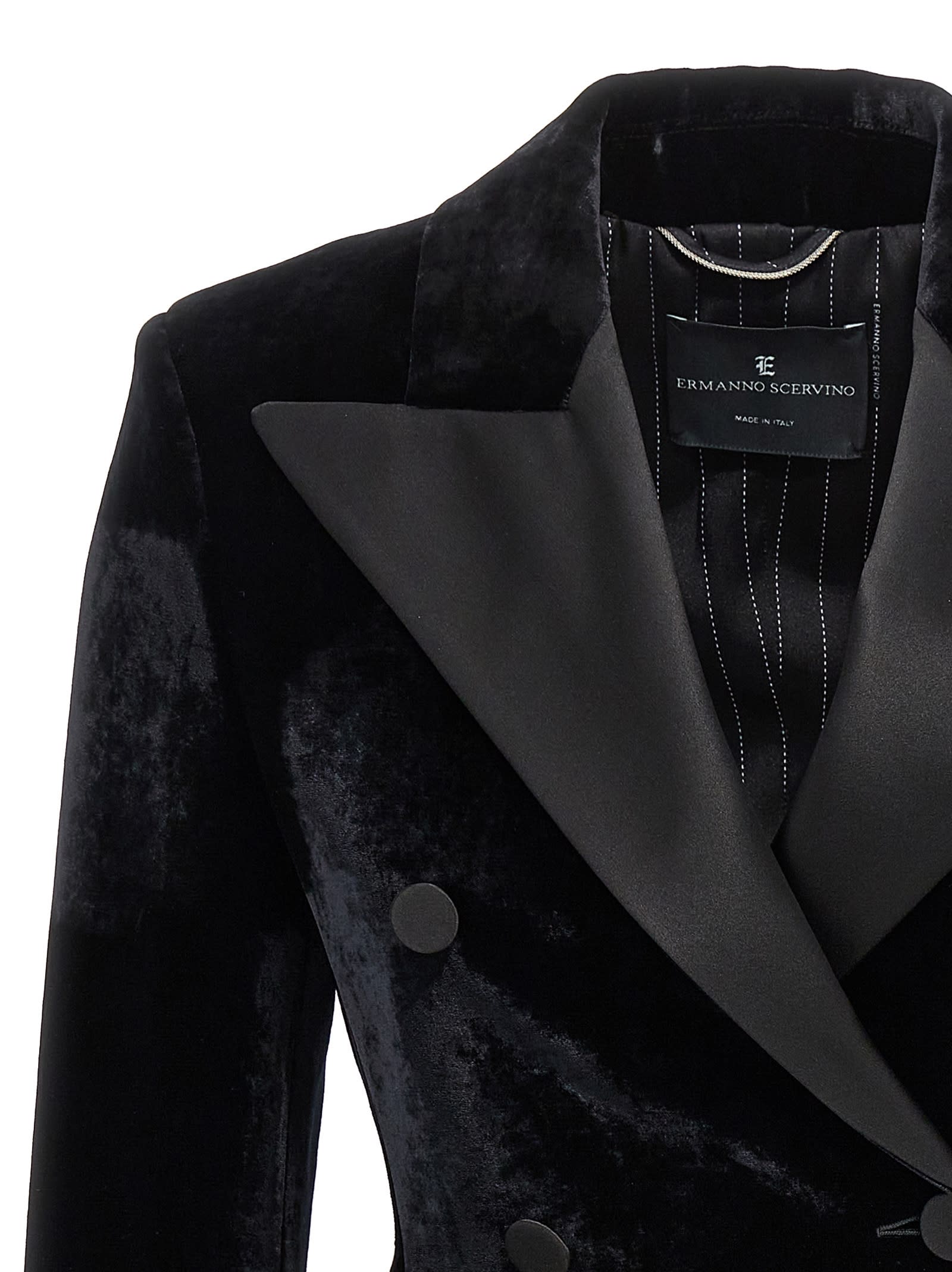 Shop Ermanno Scervino Velvet Double-breasted Blazer In Black