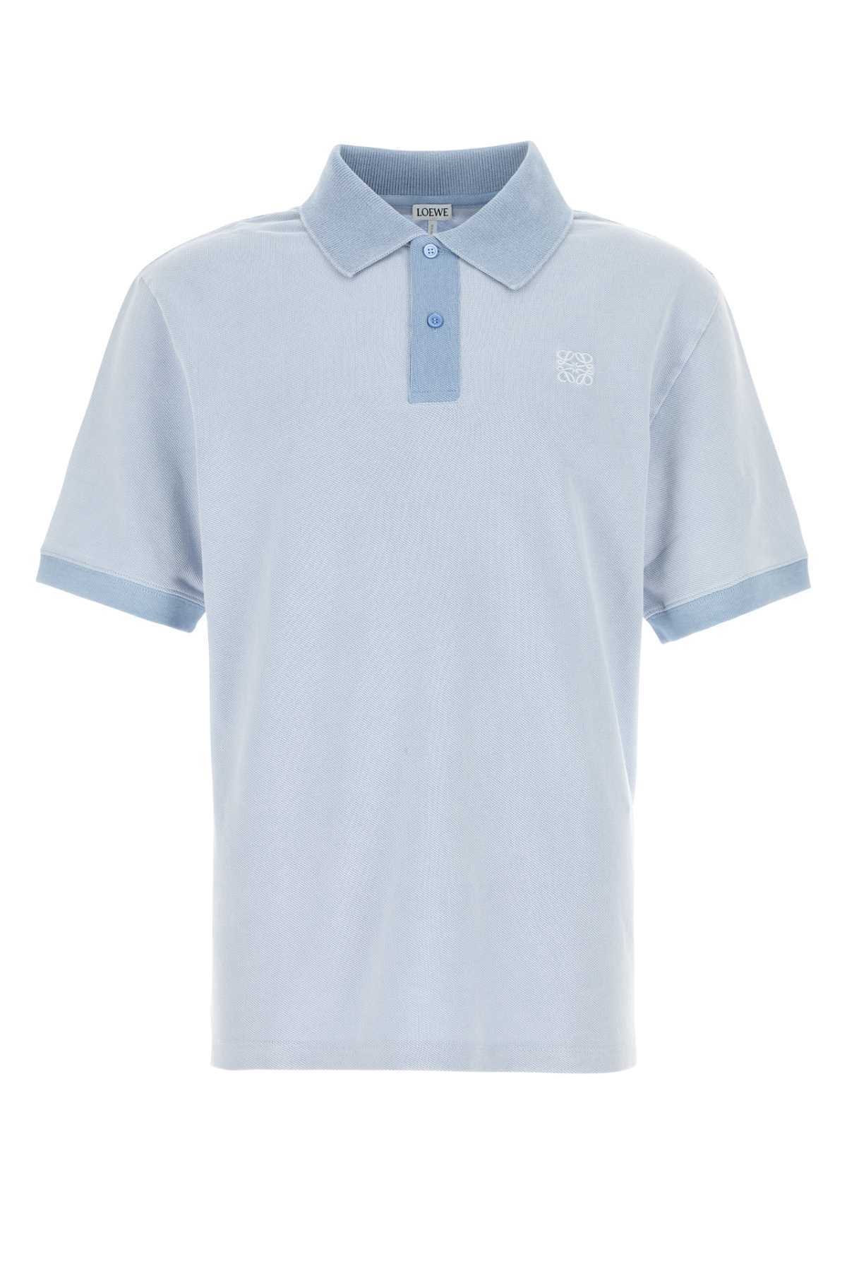 Loewe Piquet Polo Shirt With Ribbed Collar And Short Sleeves In Blue