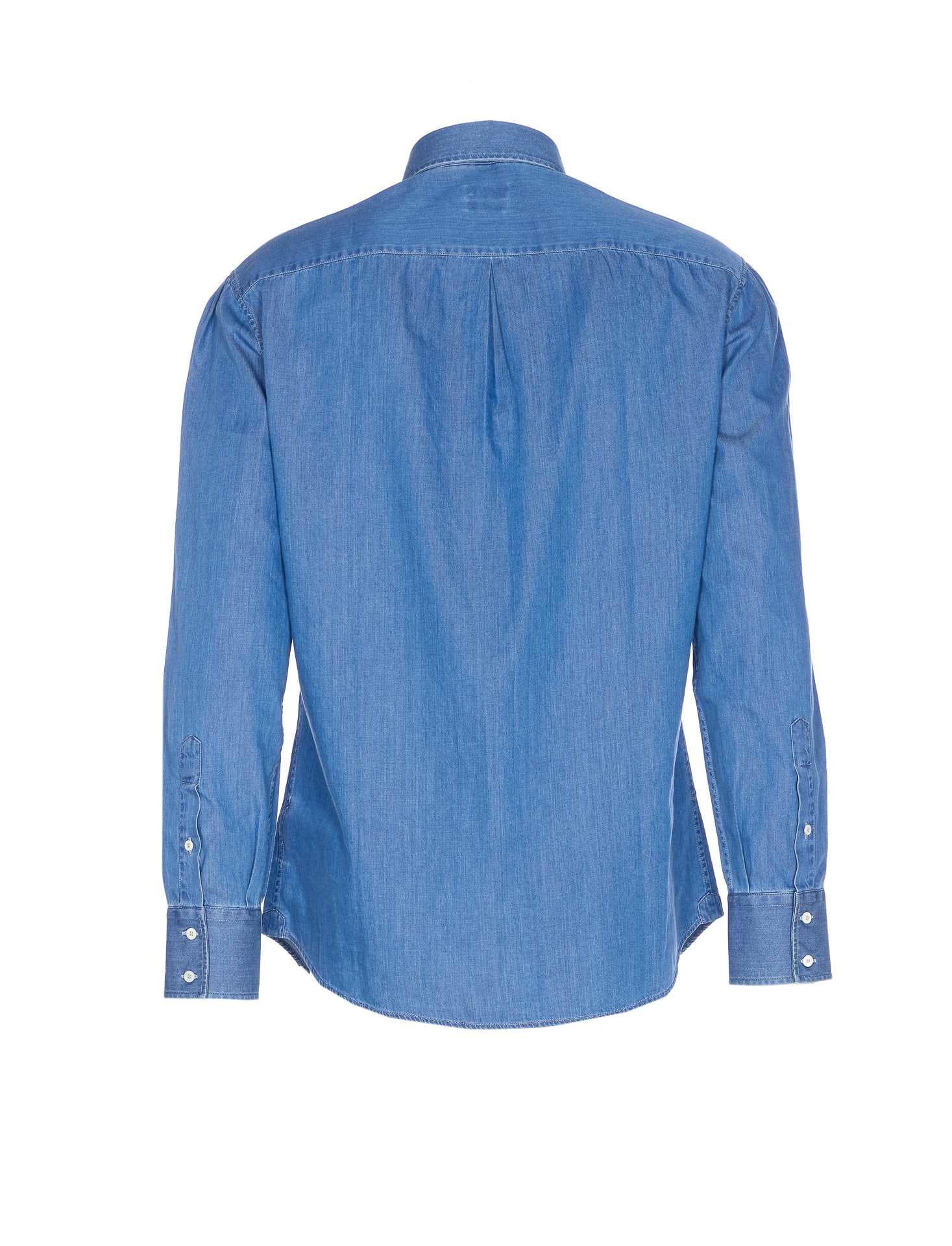 Brunello Cucinelli Denim Shirt With Long Sleeves And Collar In Blue