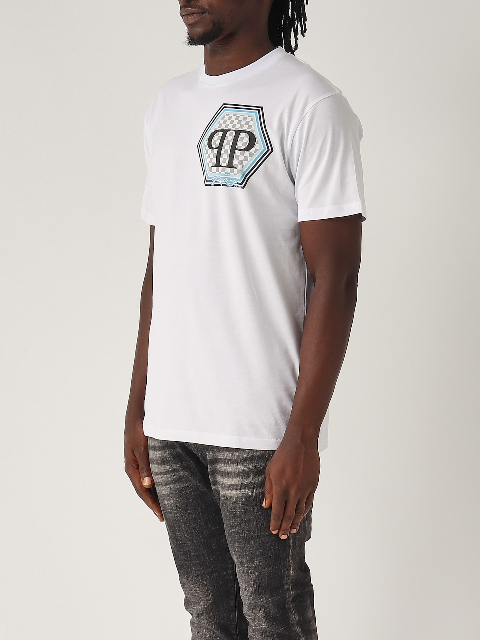 Philipp Plein Short Sleeve T-shirt With Printed Logo In Bianco
