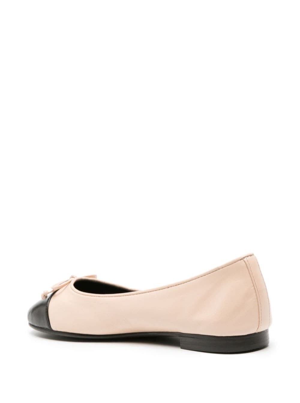 Shop Tory Burch White Ballet Flats With Bow Detail And Contrasting Toe In Leather Woman In Beige