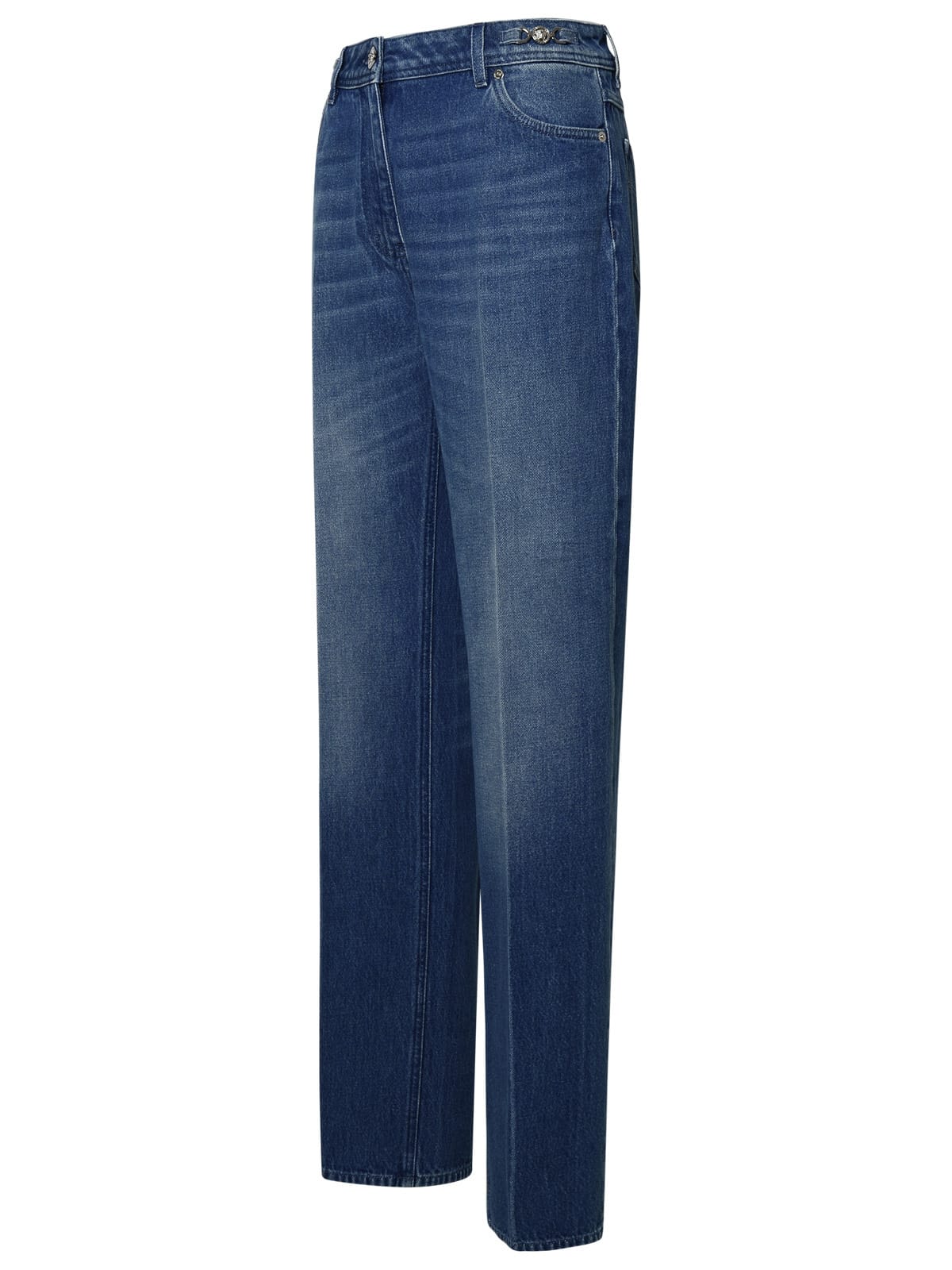 Shop Versace Tailored Blue Cotton Jeans