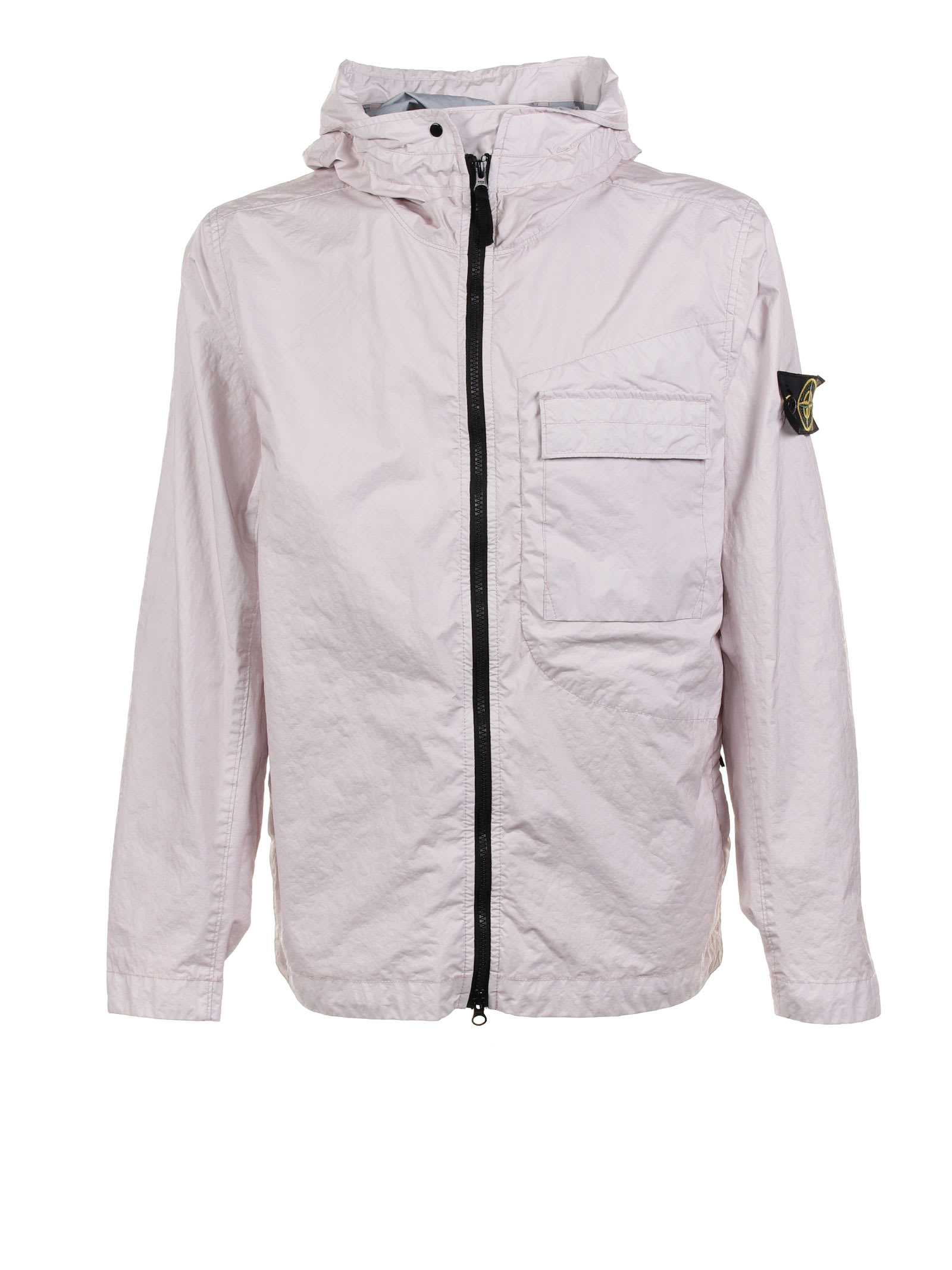 Shop Stone Island Jacket With Logo On The Sleeve In Pink