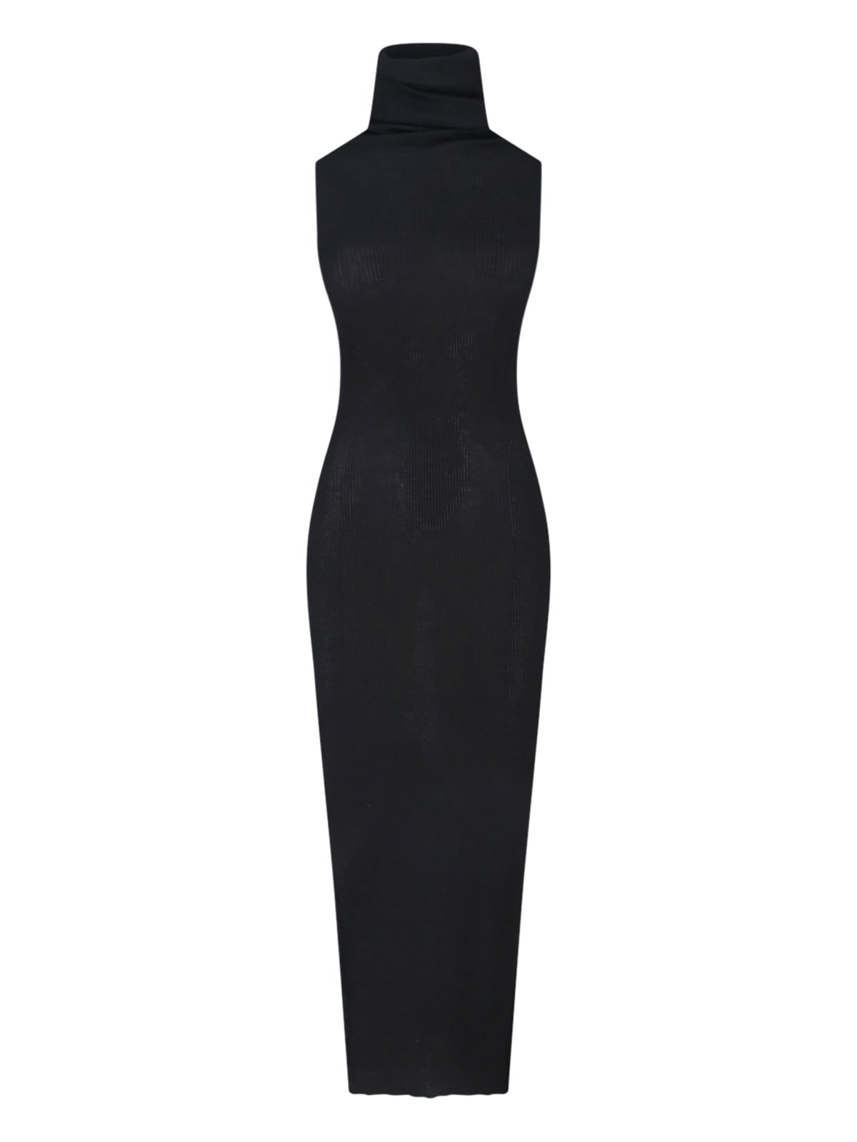 Rick Owens Ribbed Texture Turtleneck Knee Length Dress In Blue