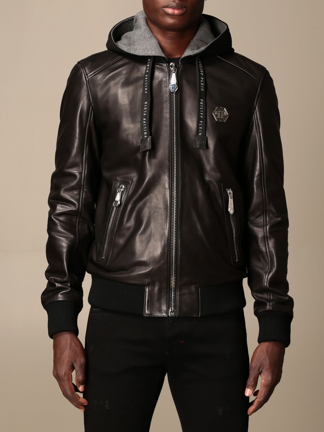 philipp plein leather bomber jacket