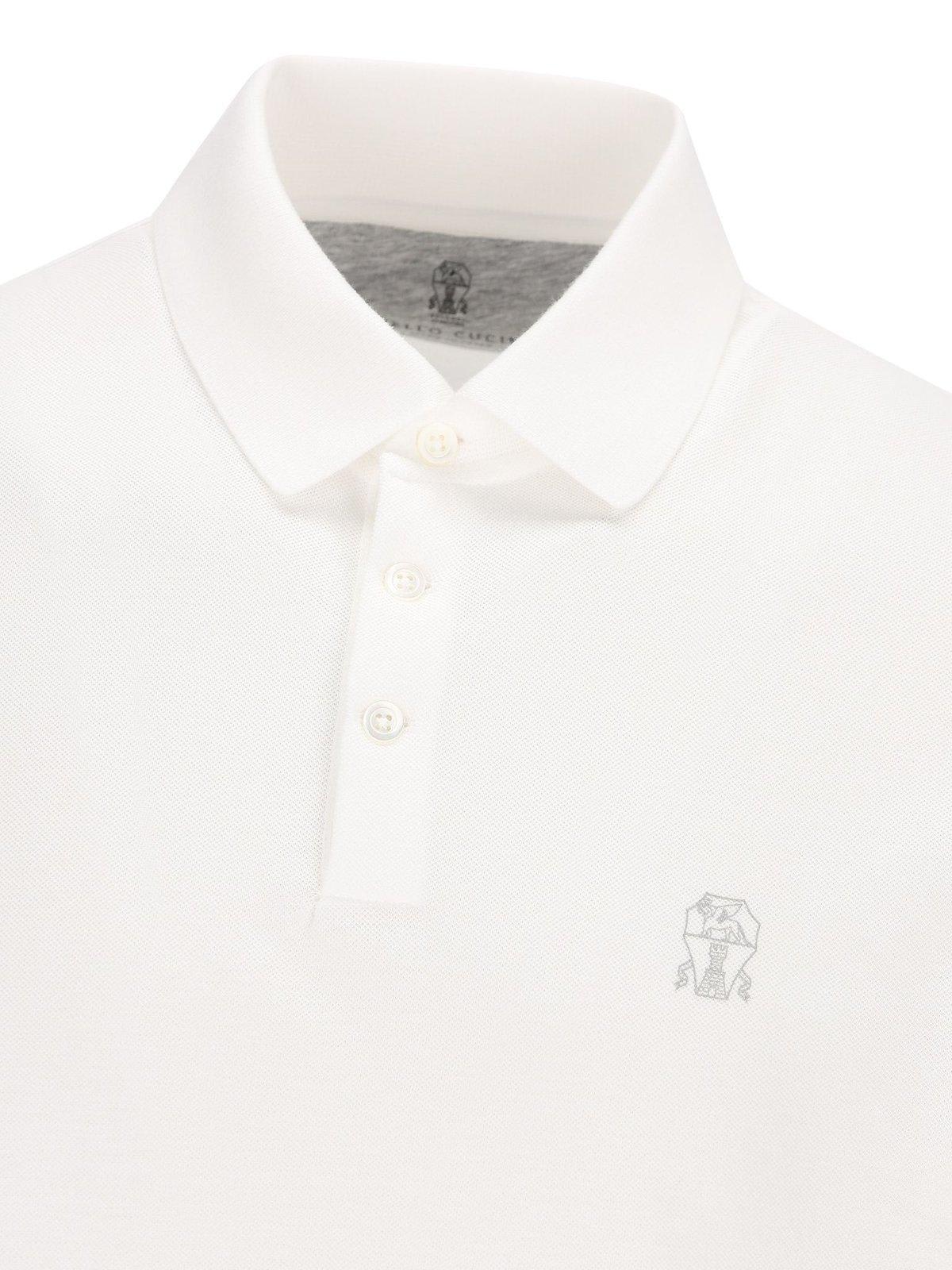 Shop Brunello Cucinelli Logo Embroidered Polo Shirt In White