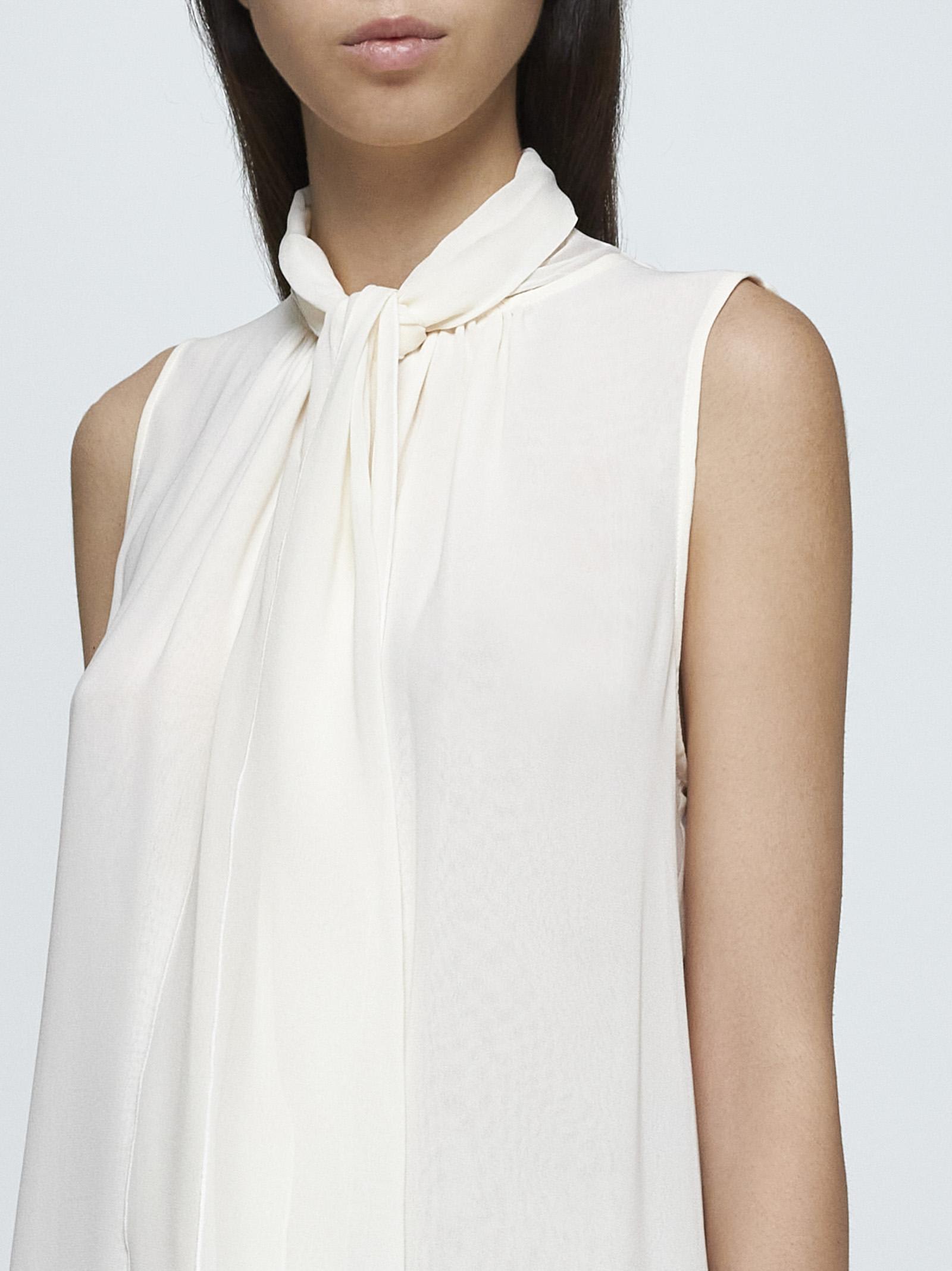 Max Mara Mela Pussy Bow Neck Silk Blouse In Vanilla