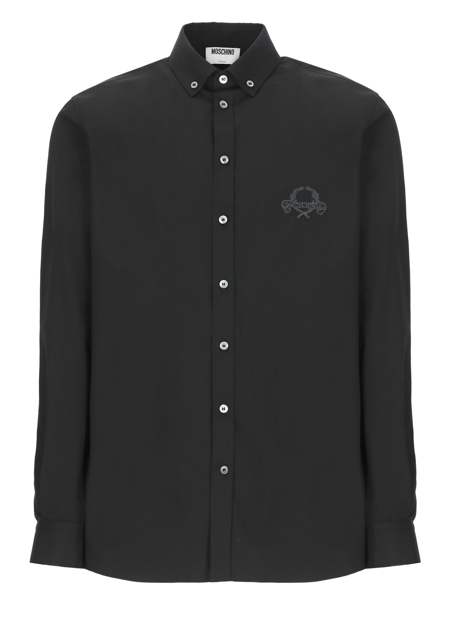 Moschino Cotton Shirt Button-down Collar Short Sleeves In Black