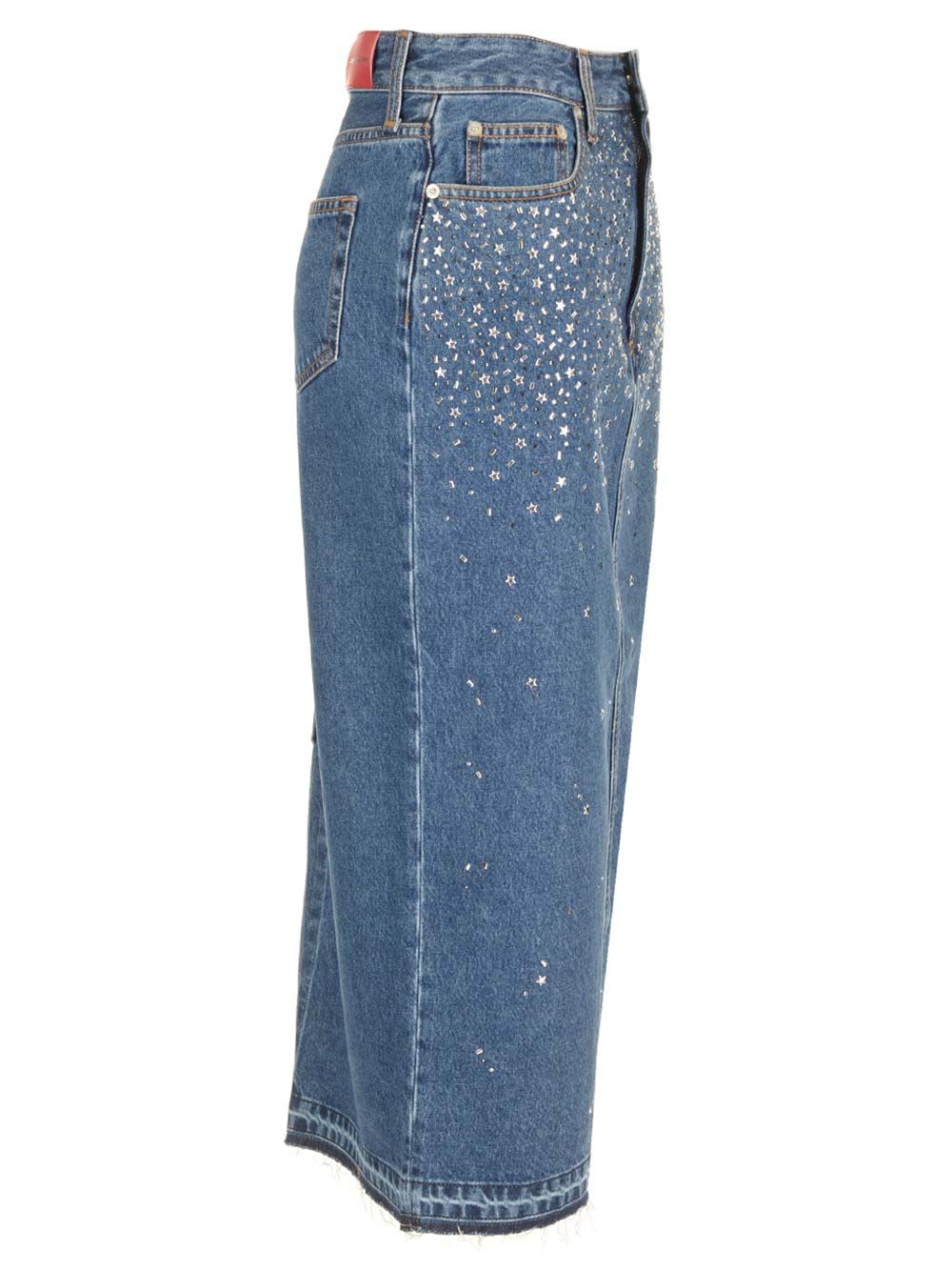 Shop Alessandra Rich Embellished Midi Skirt In Blue