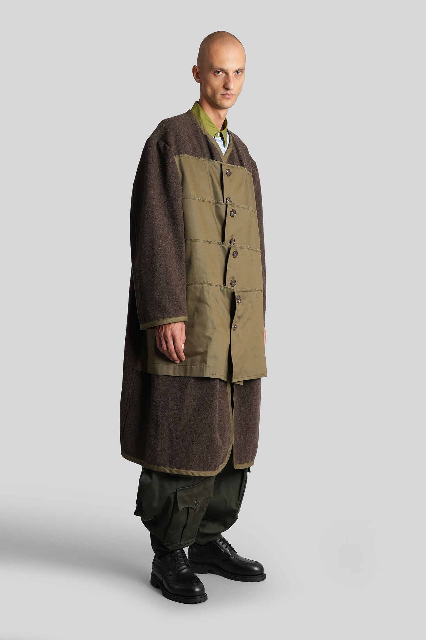Comme Des Garçons Homme Deux Wool-blend Layered Overcoat In Black