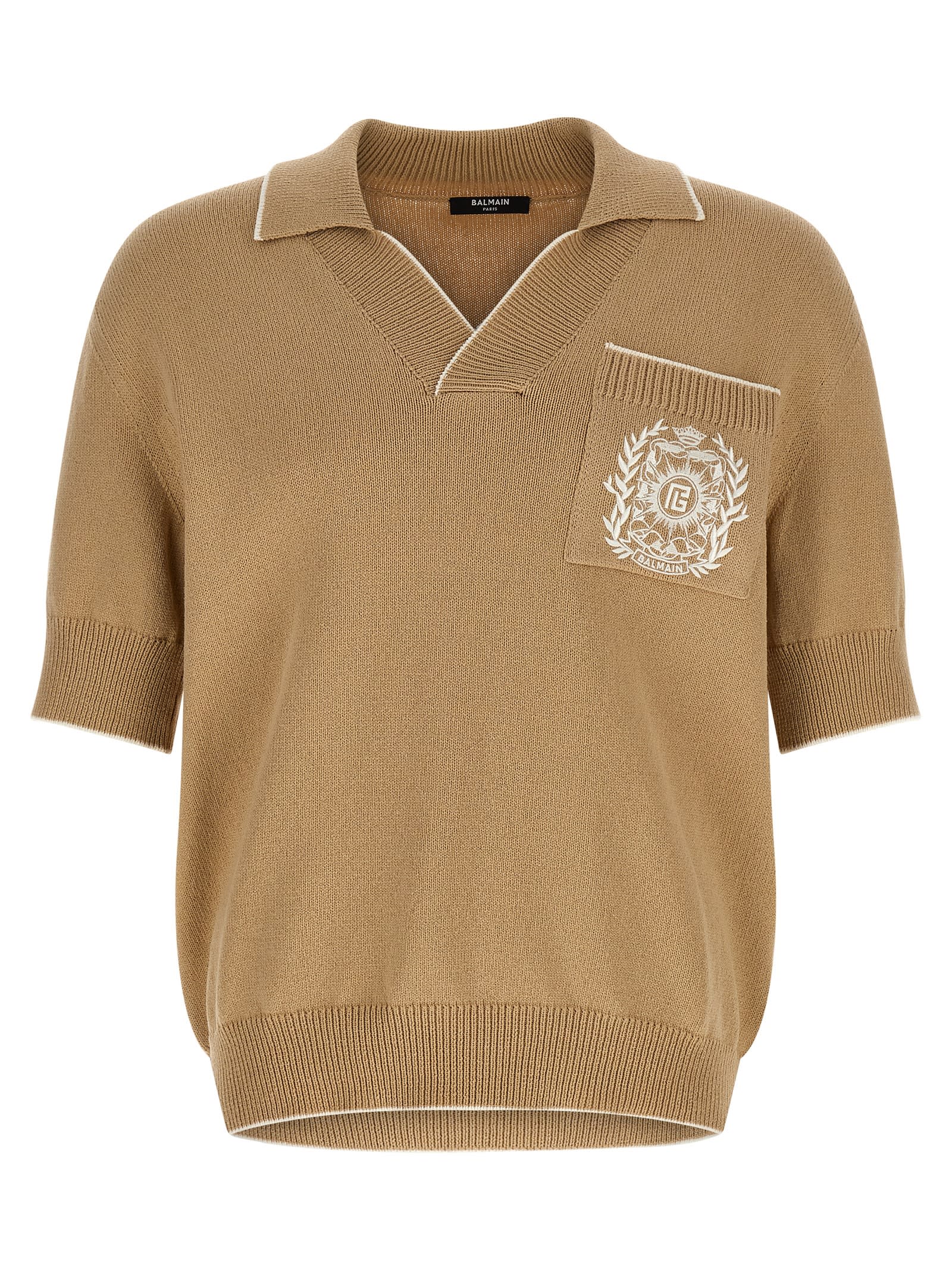 Balmain Stemma Embroidery Polo Shirt In Nude