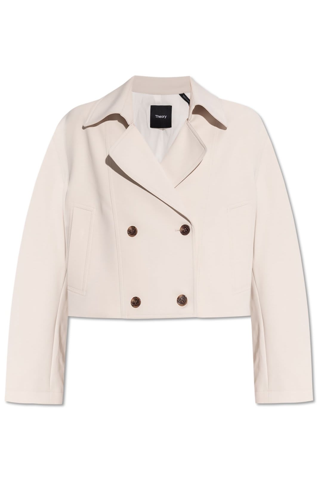 Shop Theory Admiral Crepe Double-breasted Crop Trench Coat In Neutrals