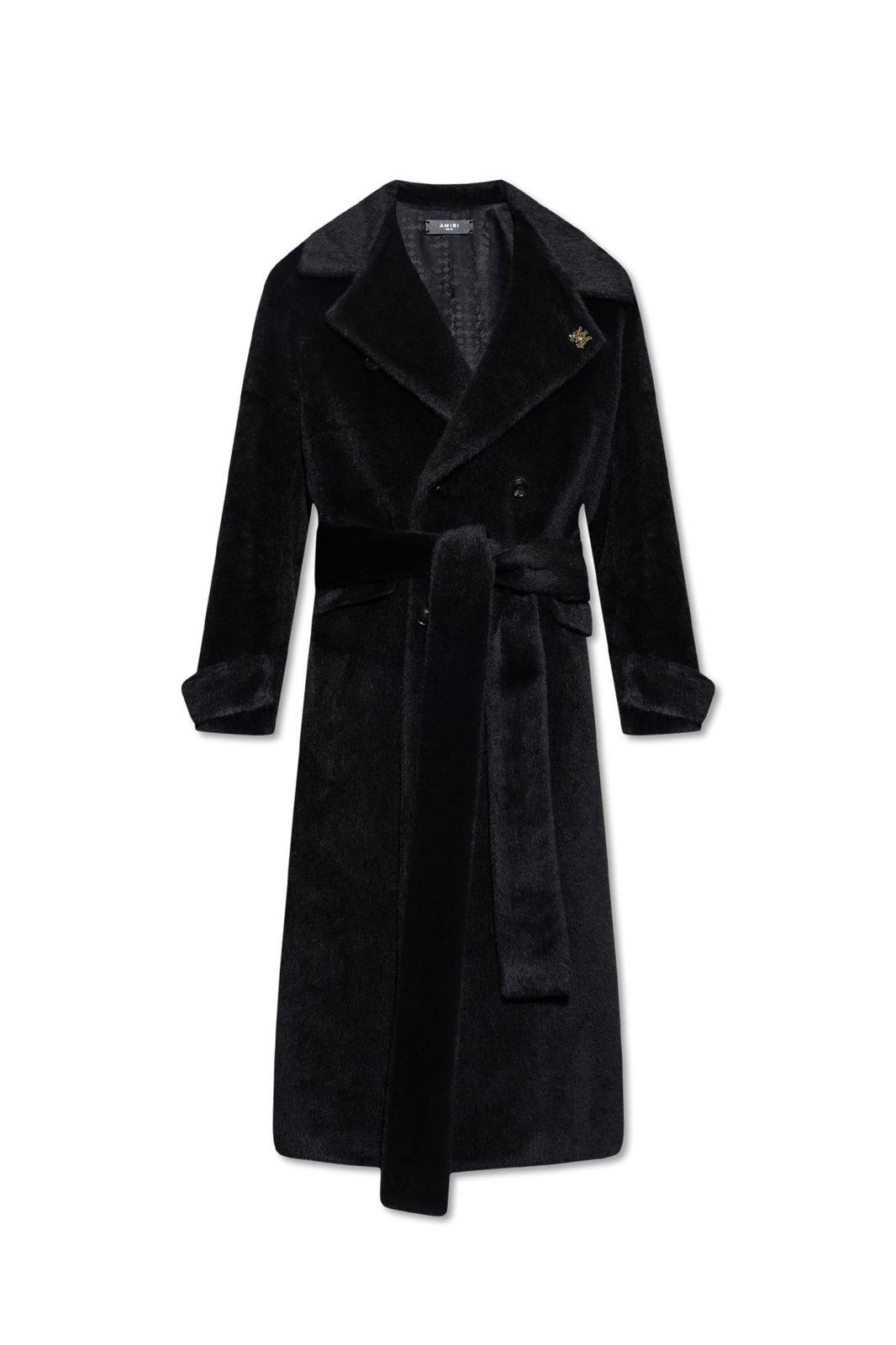 Shop Amiri Logo Plaque Belted Coat In Black