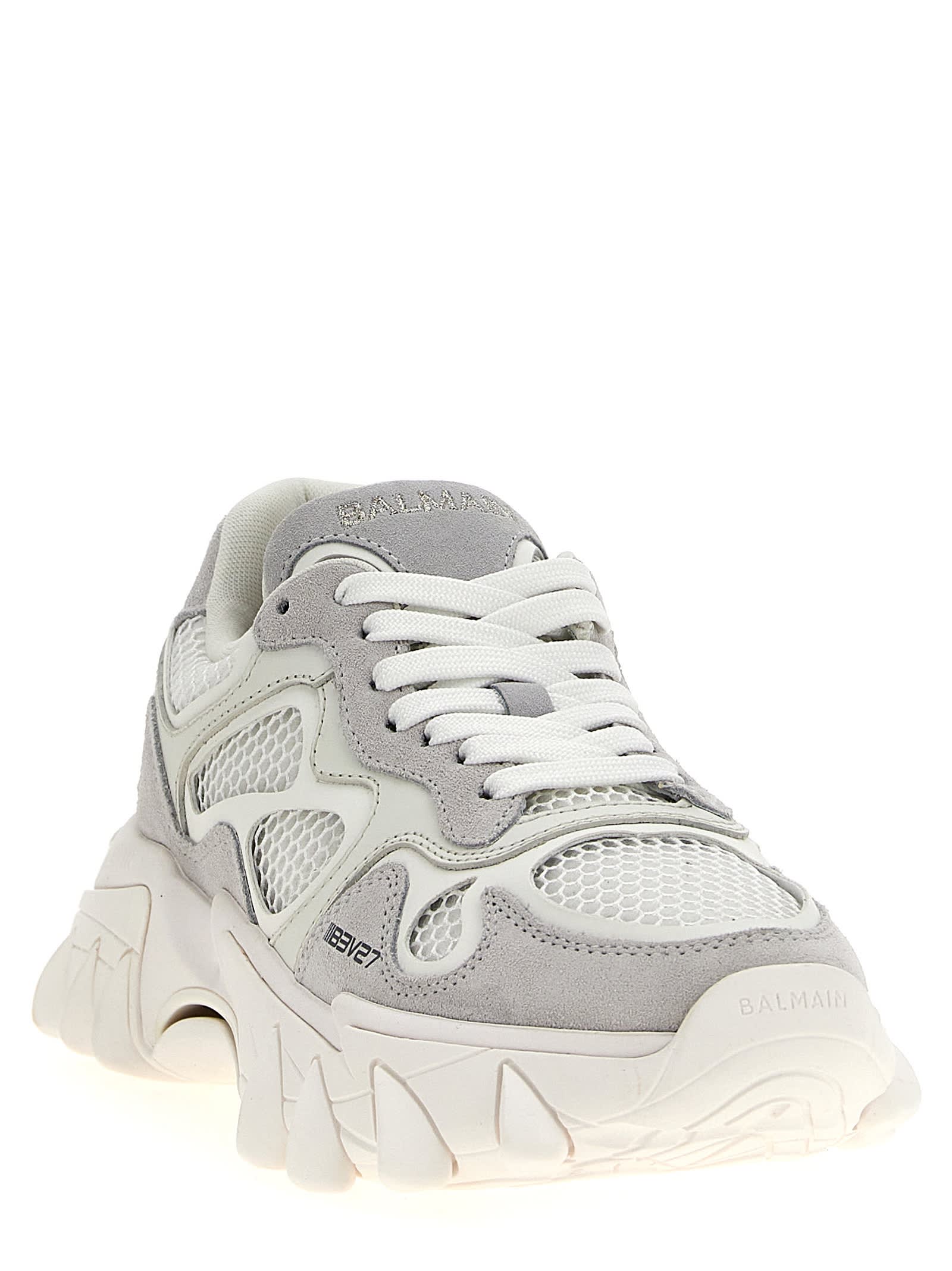 Balmain B-east Trainer In Leather, Suede And Mesh In White