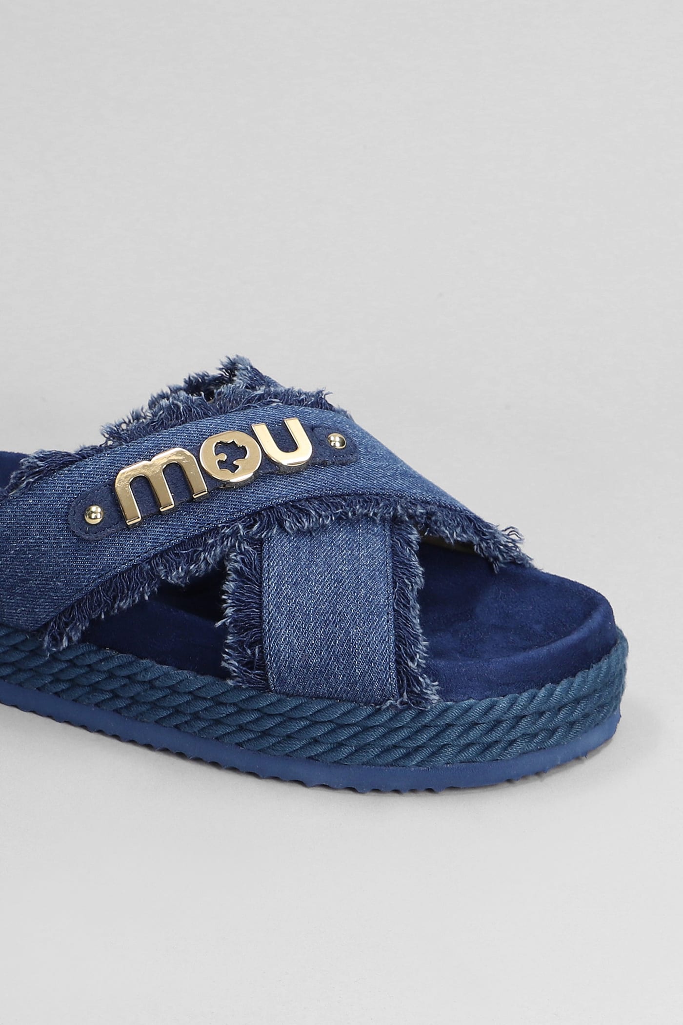 Shop Mou Crisscross Slipper-mule In Blue Fabric