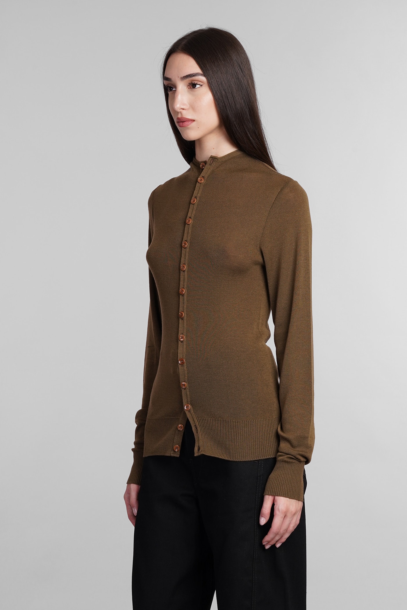 Shop Lemaire Cardigan In Brown Wool