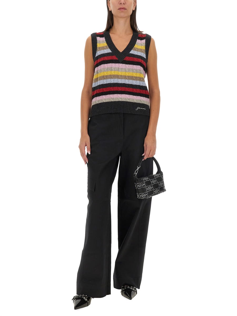 Shop Ganni Vest With Logo And Stripe Pattern In Multicolour