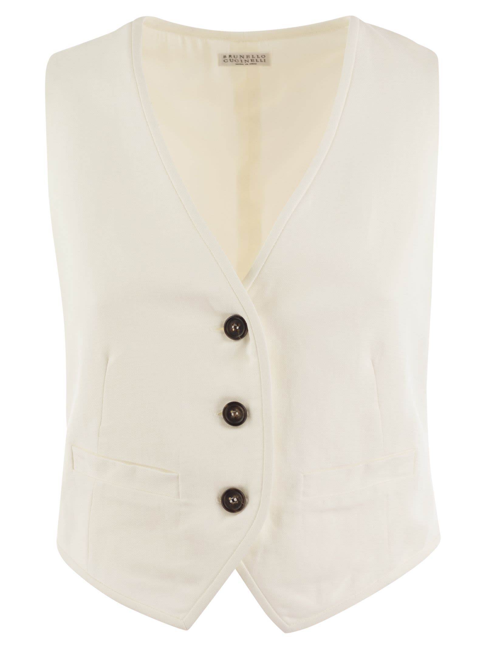 Brunello Cucinelli Viscose And Linen Chevron Waistcoat With Necklace In Natural
