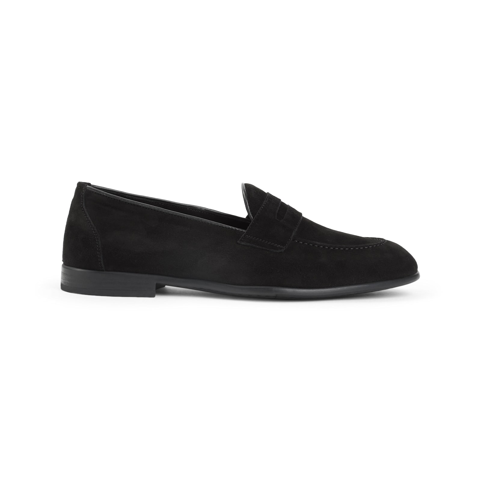 Brioni Almond Toe Suede Leather Penny Loafers In Black