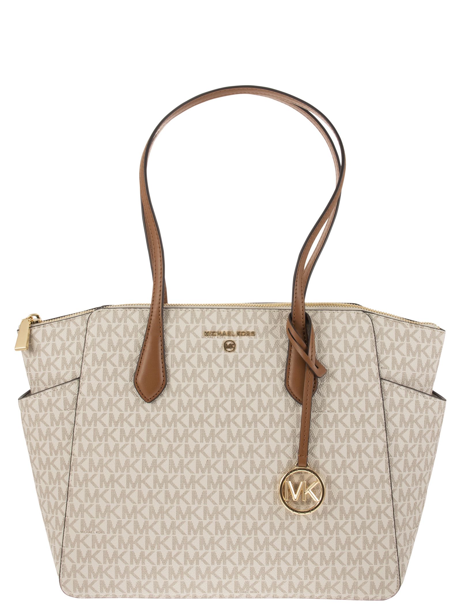 Shop Michael Kors Marilyn - Medium Tote Bag With Logo In Vanilla