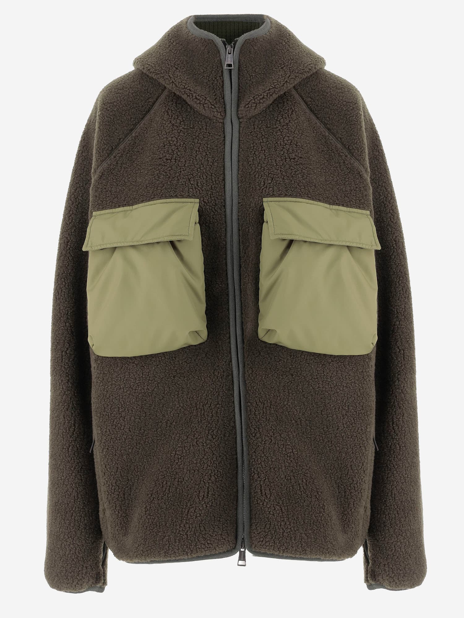 Woolrich Hybrid Full-zip Hoodie In Green