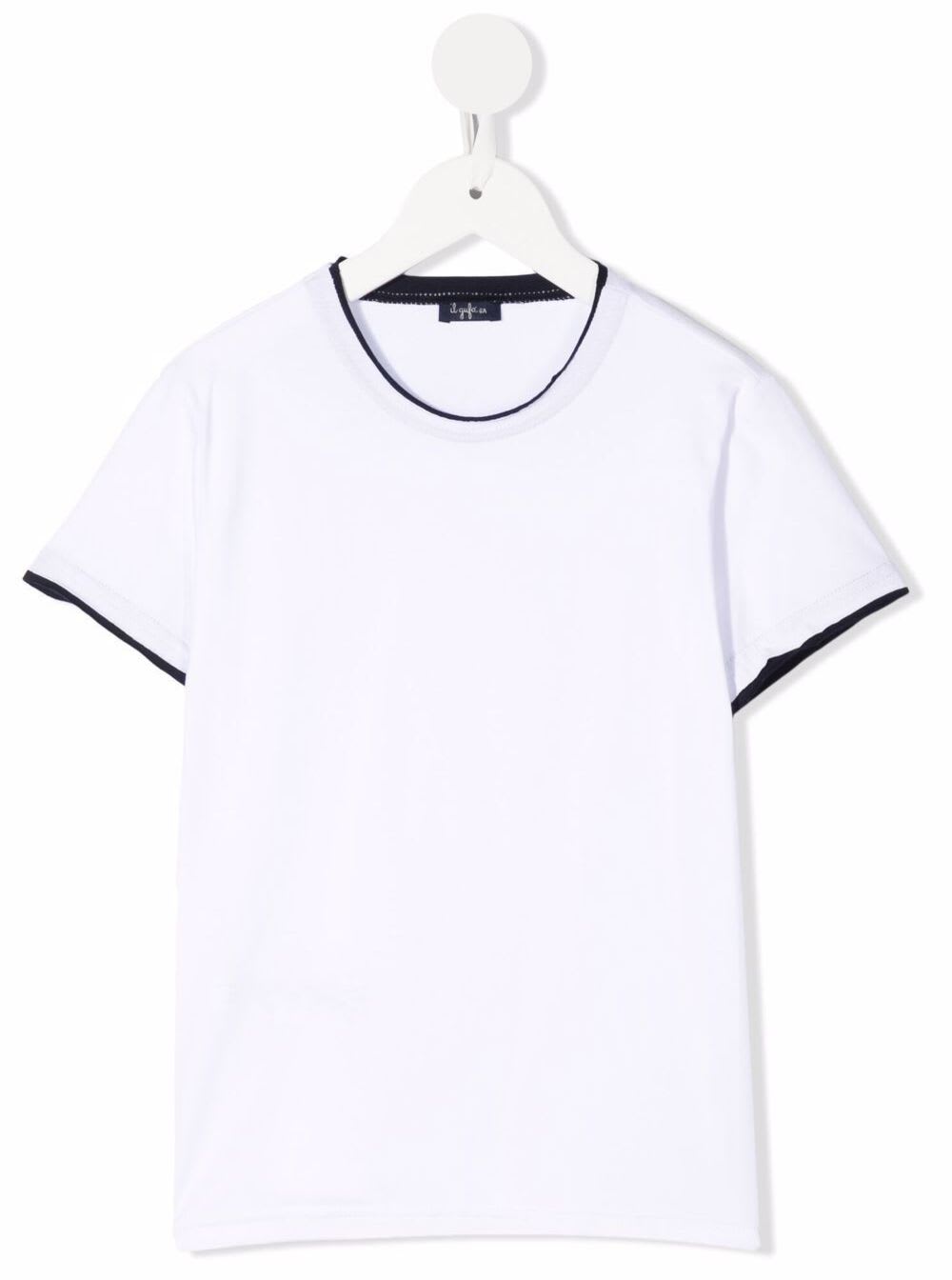 Il Gufo White Cotton T-shirt With Blue Profiles