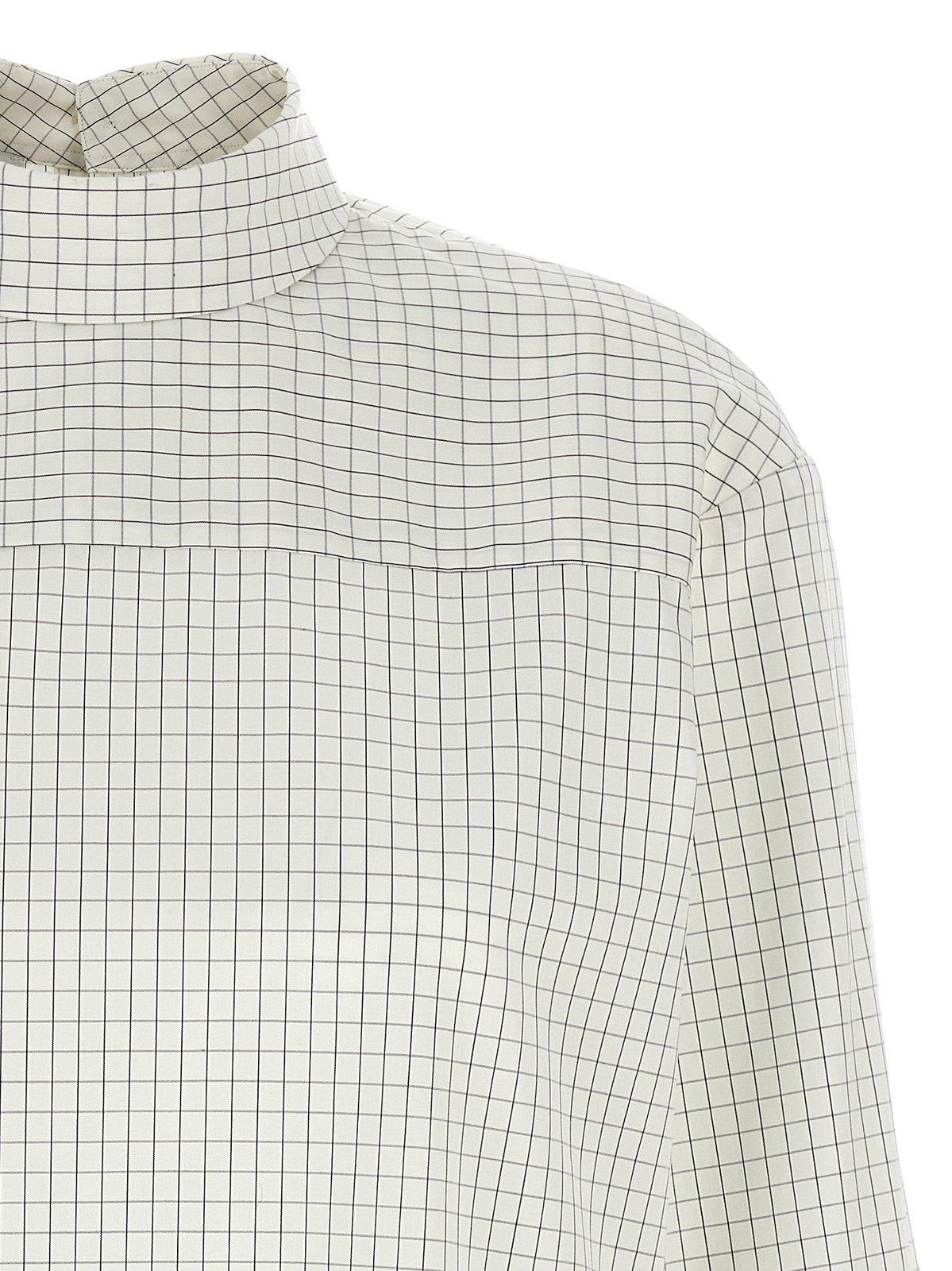 Dries Van Noten Back Buttoned Checkered Shirt With High Collar In White