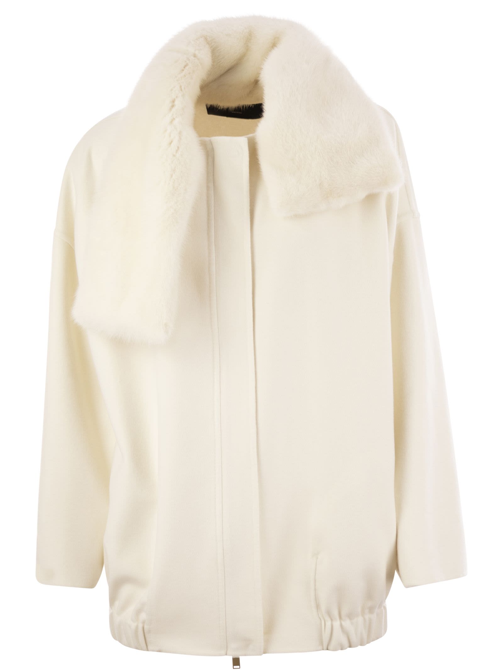 White Cashmere Caban With Mink Fur