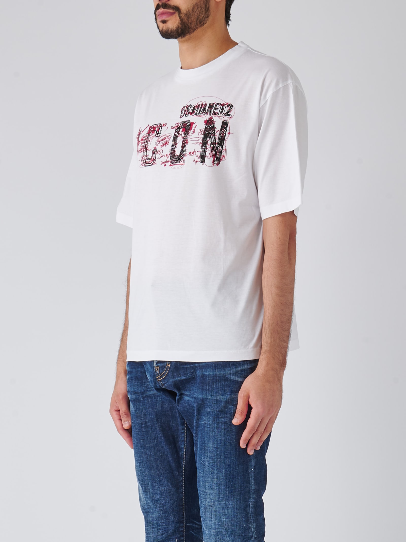 Shop Dsquared2 Icon Scribble Loose Fit Tee T-shirt In Bianco