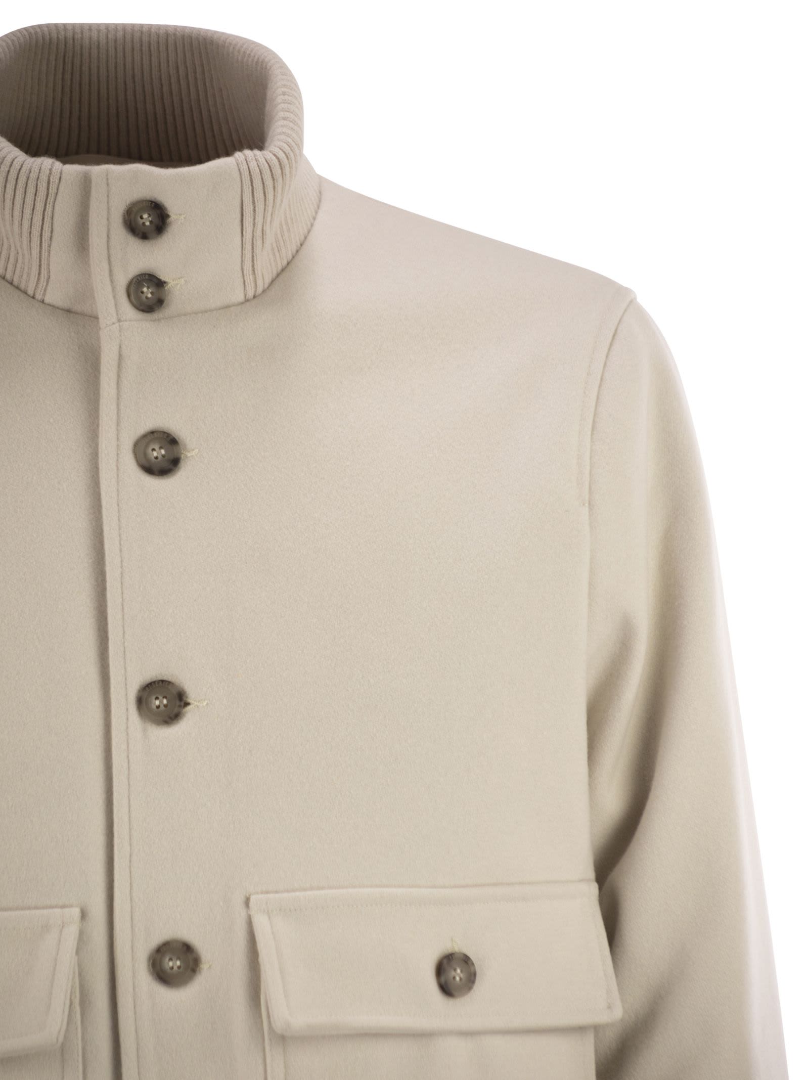Peserico Ribbed-collar Flap-pocket Jacket In White