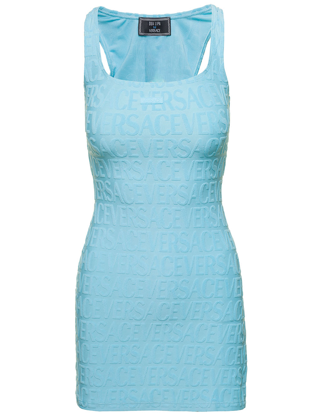 Versace Mini Sleeveless Dress With All-over Logo Lettering Print