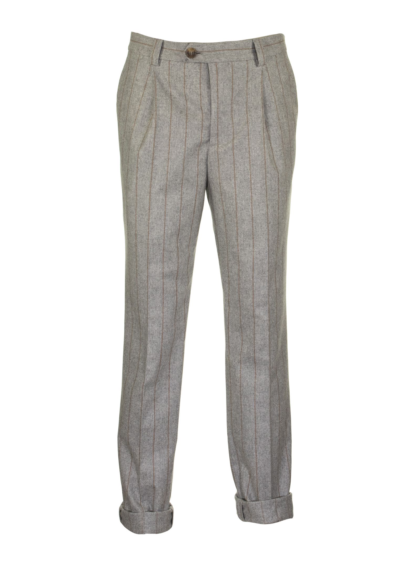 BRUNELLO CUCINELLI VIRGIN WOOL CHALK STRIPE FLANNEL SMOOTH FIT TROUSERS WITH DOUBLE PLEAT,ME240E1450 C001