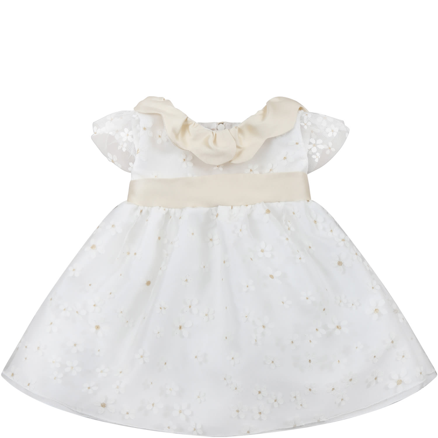 La Stupenderia White Sleeveless Dress For Baby Girl With Daisies