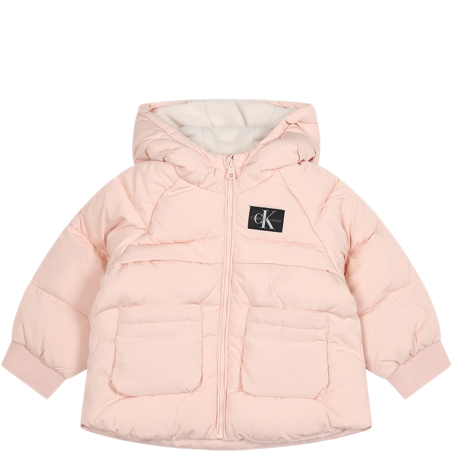 CALVIN KLEIN PINK DOWN JACKET FOR BABY GIRL WITH LOGO